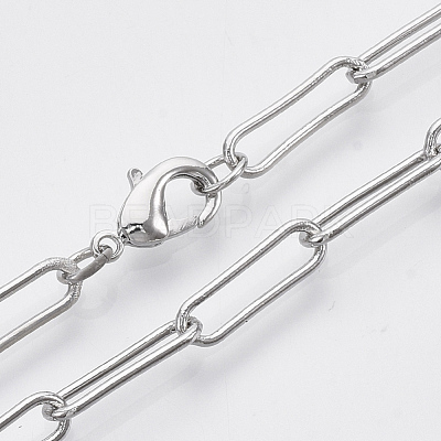 Brass Round Oval Paperclip Chain Necklace Making MAK-S072-05A-P-1