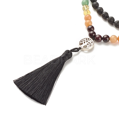 7 Chakra Gemstone Buddhist Necklace NJEW-JN03856-1