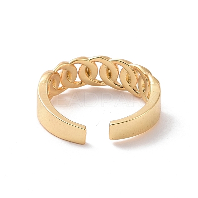 Brass Curb Chains Shape Open Cuff Ring for Women RJEW-P034-07G-1