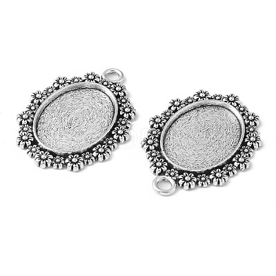 Vintage Tibetan Style Alloy Flower Pendant Cabochon Bezel Settings TIBEP-O006-03AS-1
