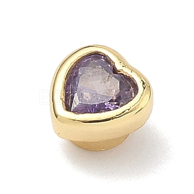 Heart Brass Micro Pave Cubic Zirconia Cabochons KK-P345-13G-D-1
