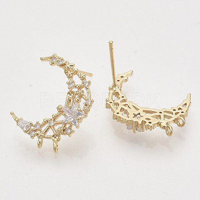 Brass Micro Pave Clear Cubic Zirconia Stud Earring Findings X-KK-T054-49G-NF-1
