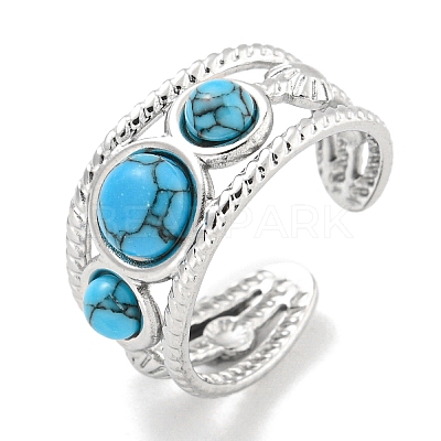 304 Stainless Steel Synthetic Turquoise Cuff Rings G-Z056-06P-05-1