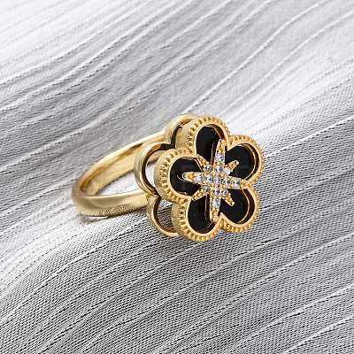Brass Micro Pave Cubic Zirconia Rotating Finger Rings RJEW-S636-03G-1