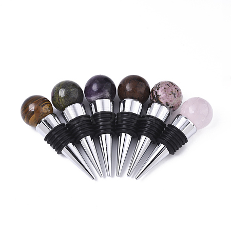 Round Stainless Steel Wine Bottle Stoppers with Natural Gemstone Beads AJEW-T009-01-1
