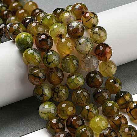Faceted Natural Dragon Veins Agate Beads Strands G-F447-12mm-L05-1