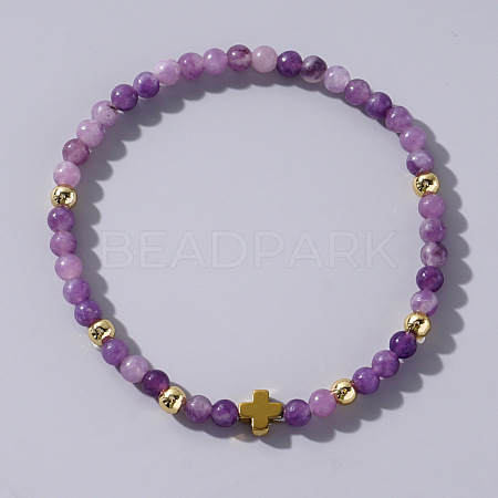 Elegant European Style Cross Lepidolite Beaded Bracelet for Women DP3020-2-1