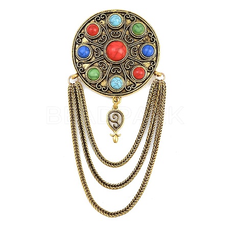 Resin Imitation Turquoise Brooches JEWB-P058-05AG-1