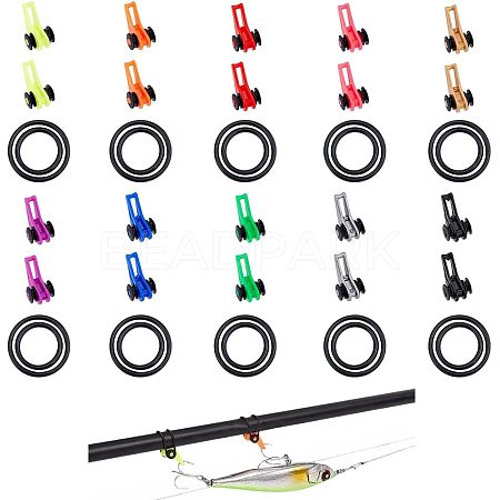 SUPERFINDINGS 50 Sets 10 Colors Plastic & Silicone O-Rings Fishing Rod Pole Hook Keeper Sets FIND-FH0003-26-1