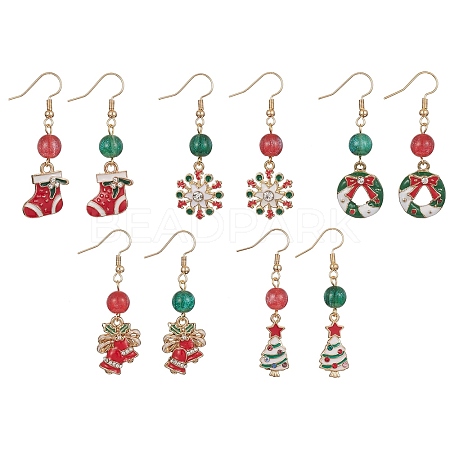 Christmas Theme Alloy Enamel Dangle Earrings with Resin Beaded EJEW-JE05309-1