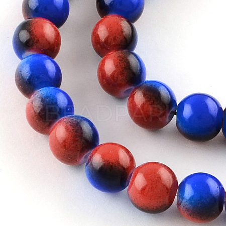 Two-Color Baking Painted Glass Bead Strands X-DGLA-R050-8mm-32-1