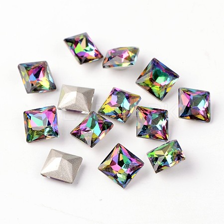Faceted Square K9 Glass Pointed Back Rhinestone Cabochons X-RGLA-E009-003-1