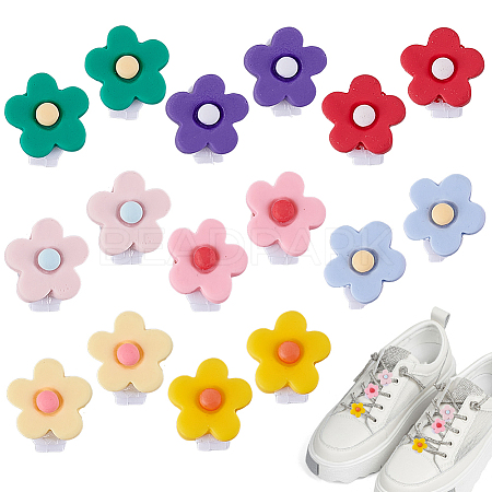 16Pcs 8 Colors Flower Resin & Plastic Shoelace Buckle Clips HJEW-HY00150-1
