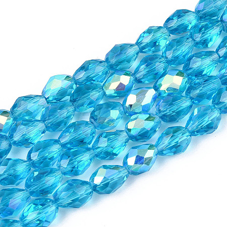 Transparent Electroplate Glass Beads Strands EGLA-N023-6x8mm-A07-1