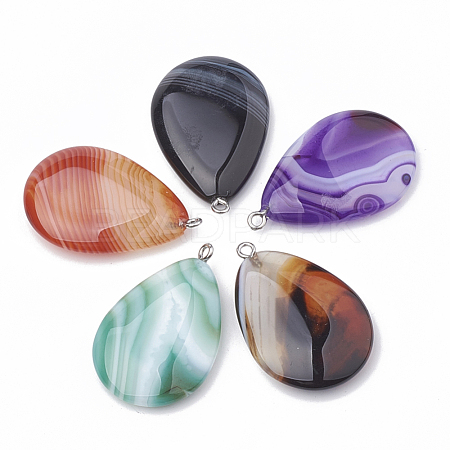 Dyed Natural Striped Agate/Banded Agate Pendants G-T099-14-1