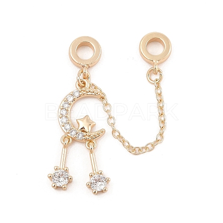 Rack Plating Moon & Star Brass Clear Cubic Zirconia European Safety Chains LS-KK-F879-24G-1
