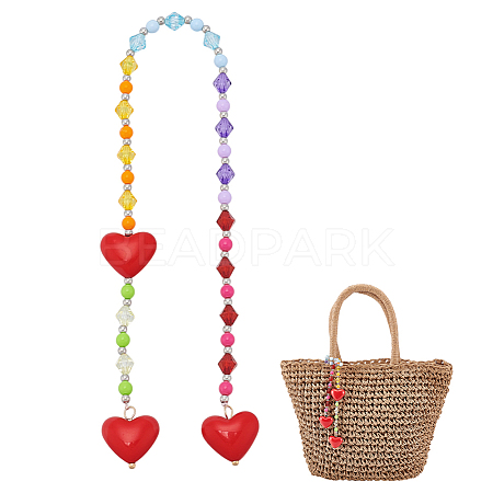 1Pc Alloy & Acrylic Heart Beaded Charms for Bag Embellishments FIND-NB0006-95-1