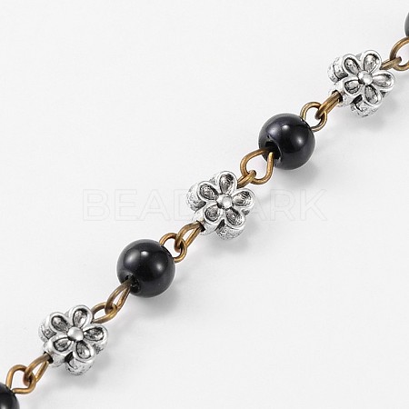 Handmade Round Glass Pearl Beads Chains for Necklaces Bracelets Making AJEW-JB00074-03-1
