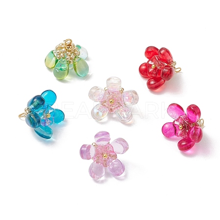 Glass Flowers Pendants PALLOY-MZ00629-1