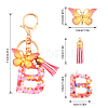 Fashion Alphabet Initial Letter Resin Keychain with Tassel Gradient Butterfly Pendant Key Ring KEYC-WH0027-105B-3