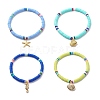 4Pcs 4 Style Handmade Polymer Clay Disc Surfer Stretch Anklets Set AJEW-AN00503-1
