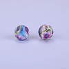 Printed Round with Flower Pattern Silicone Focal Beads SI-JX0056A-168-1