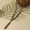 Bohemian Style Alloy with Wood Round Beaded Teardrop Tassel Mala Necklaces FS-WGF1DE6-01-2