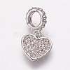 Brass Cubic Zirconia European Dangle Charms KK-P134-02-2