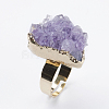 Adjustable Natural Druzy Amethyst Finger Rings RJEW-E146-01-4