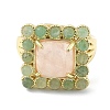 Natural Rose Quartz & Green Aventurine Gemstone Rectangle Adjustable Ring RJEW-B030-01A-11-3