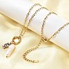 Natural Keshi Pearl Stick & Rectangle Purple Glass Pendant 304 Stainless Steel Paperclip hain Necklaces for Women NJEW-K255-54G-2