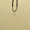 Stainless Steel Initial Pendant Faceted Round Natural Black Spinel Beaded Necklaces for Women ZD9259-26-1
