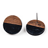 Resin & Walnut Wood Flat Round Stud Earrings with 304 Stainless Steel Pin for Women EJEW-TADZ001-02A-3