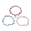 3Pcs 3 Styles Natural Aquamarine & Rose Quartz Chips Stretch Bracelets Sets BJEW-JB11076-06-4