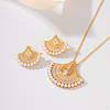 Brass Micro Pave Clear Cubic Zirconia Fan Pendant Necklaces & Stud Earrings Sets for Women SJ9834-1