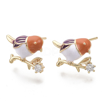 Brass Micro Pave Clear Cubic Zirconia Stud Earring Findings X-KK-N230-11-NF-1