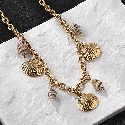 Summer Beach 304 Stainless Steel & Shell Pendant Necklaces NJEW-Z061-09G-1
