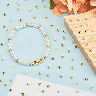 100Pcs 2 Styles Brass Crimp Beads KK-BBC0014-28G-1