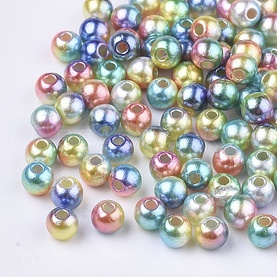 Rainbow ABS Plastic Imitation Pearl Beads X1-OACR-Q174-10mm-07-1
