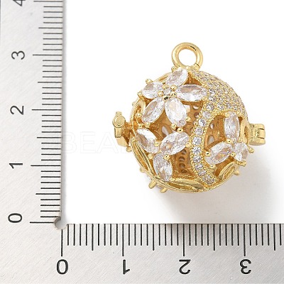 Rack Plating Brass Clear Cubic Zirconia Bead Cage Pendants KK-L224-006G-1