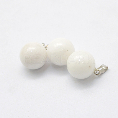 Round Natural White Jade Pendants G-Q434-11-1