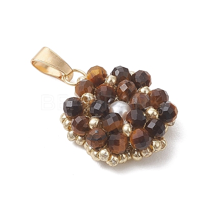 Natural Tiger Eye Faceted Round Cluster Flower Pendants PALLOY-MZ01197-03-1