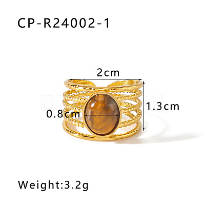 304 Stainless Steel with Natural Tiger Eye Cuff Open Rings WGD4E42-01-1