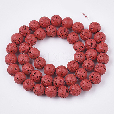 Spray Painted Natural Lava Rock Beads Strands G-N0324-B-05-1