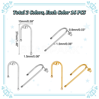 16 Pairs 2 Colors 304 Stainless Steel Arch Stud Earring Findings STAS-UN0047-91-1