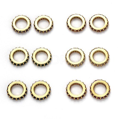 Brass Micro Pave Cubic Zirconia Rondelle European Beads KK-B028-18G-1