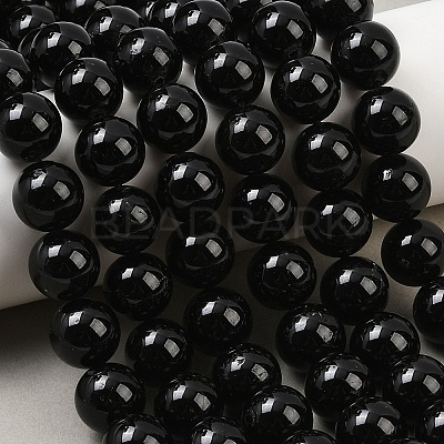 Natural Black Tourmaline Beads Strands G-E444-27-12mm-1