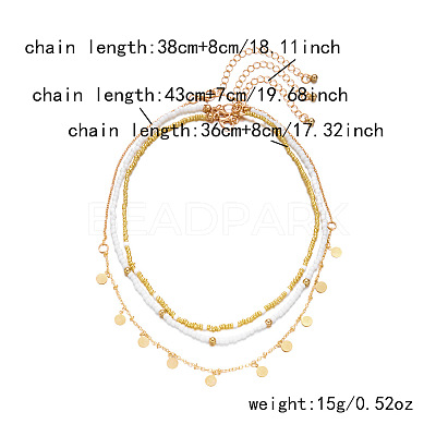 Summer Beach Alloy Coin Tassel Glass Seed Beaded 3 Layer Necklaces for Women FS-WGF3BD7-03-1
