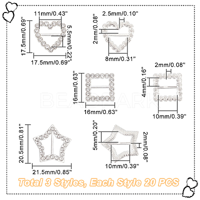 AHADEMAKER 60Pcs 3 Style Alloy Crystal Rhinestone Shoe Decoration FIND-GA0002-81-1