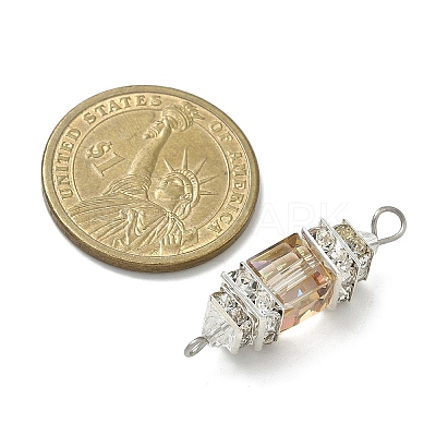 3Pcs 3 Colors Electroplate Glass Cube & Brass Crystal Rhinestone Connector Charms PALLOY-JF04407-1